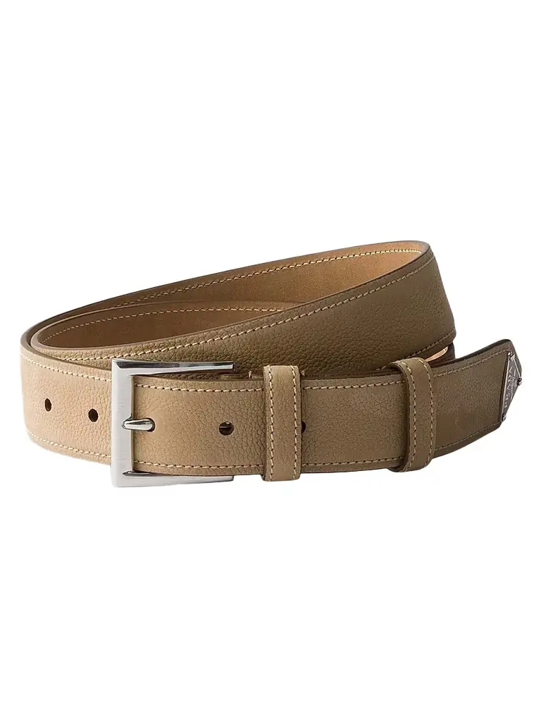 Prada Men's Nubuck Leather Belt - Beige Khaki