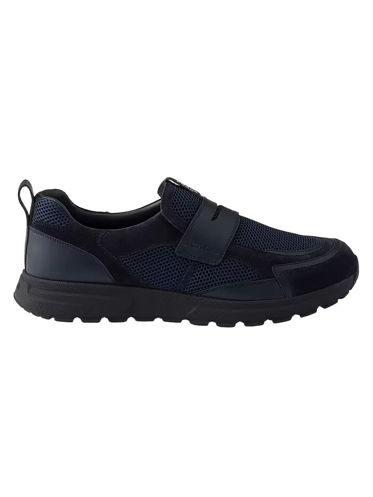 Prada Men's Mesh Fabric and Leather Loafers - Blue