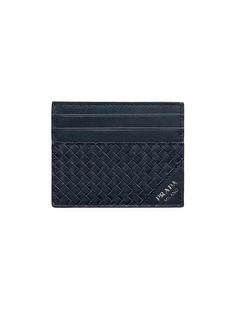 Prada Men's Leather Card Holder - Dark Blue