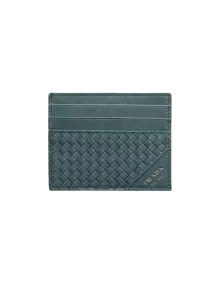Prada Men's Leather Card Holder - Teal Blue