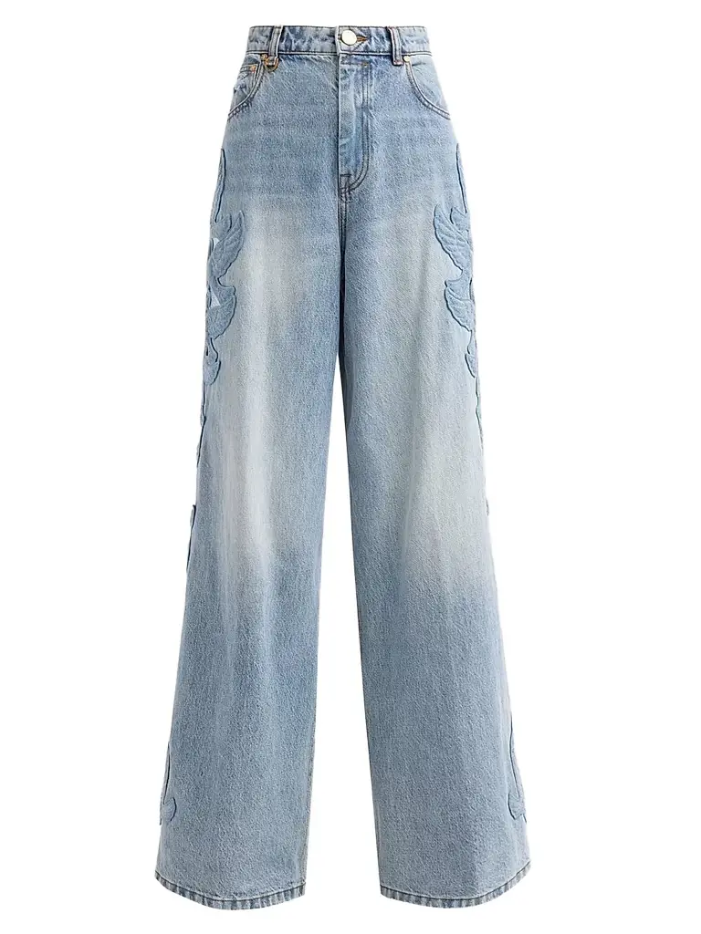 Zimmermann Women's Kindred Spirit Alchemy Appliqué Relaxed Flare Jeans - Sea Foam - Women's Clothing