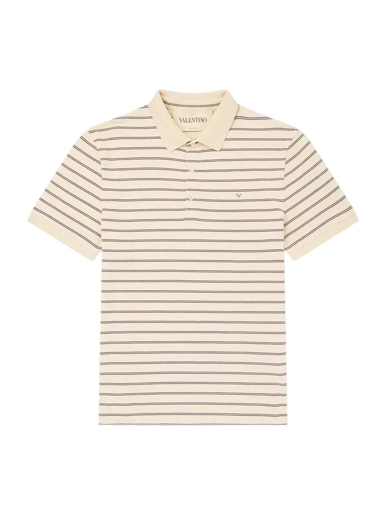 Valentino Garavani VLogo Striped Cotton-Piqué Polo Shirt - Men