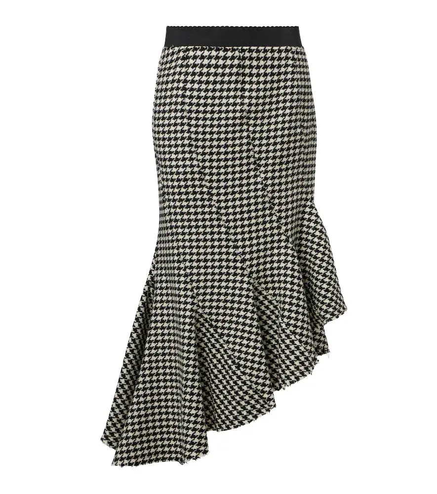 The Attico Ruffled houndstooth virgin wool midi skirt