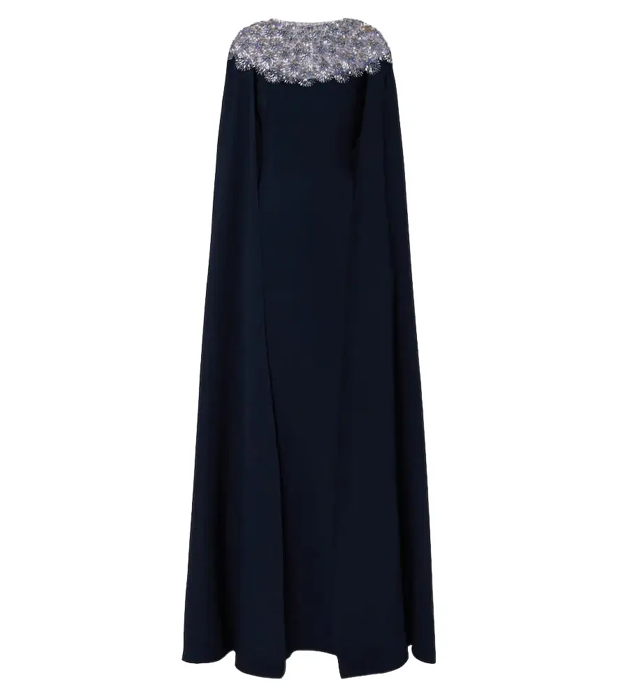 Oscar de la Renta Embellished caped silk-blend gown