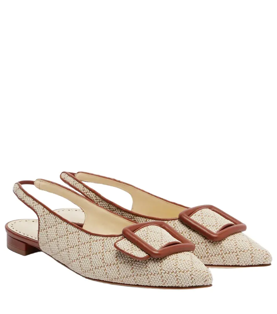 Manolo Blahnik Maylura raffia-effect slingback flats