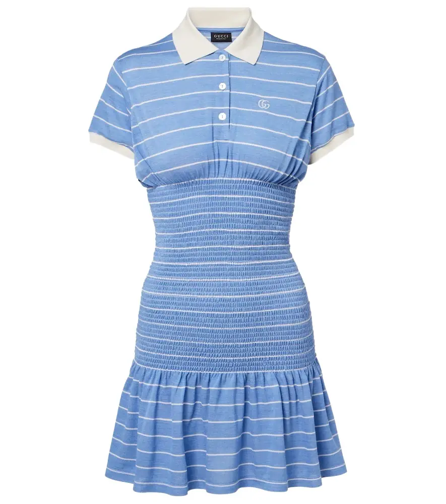Gucci Shirred striped silk piqué polo dress