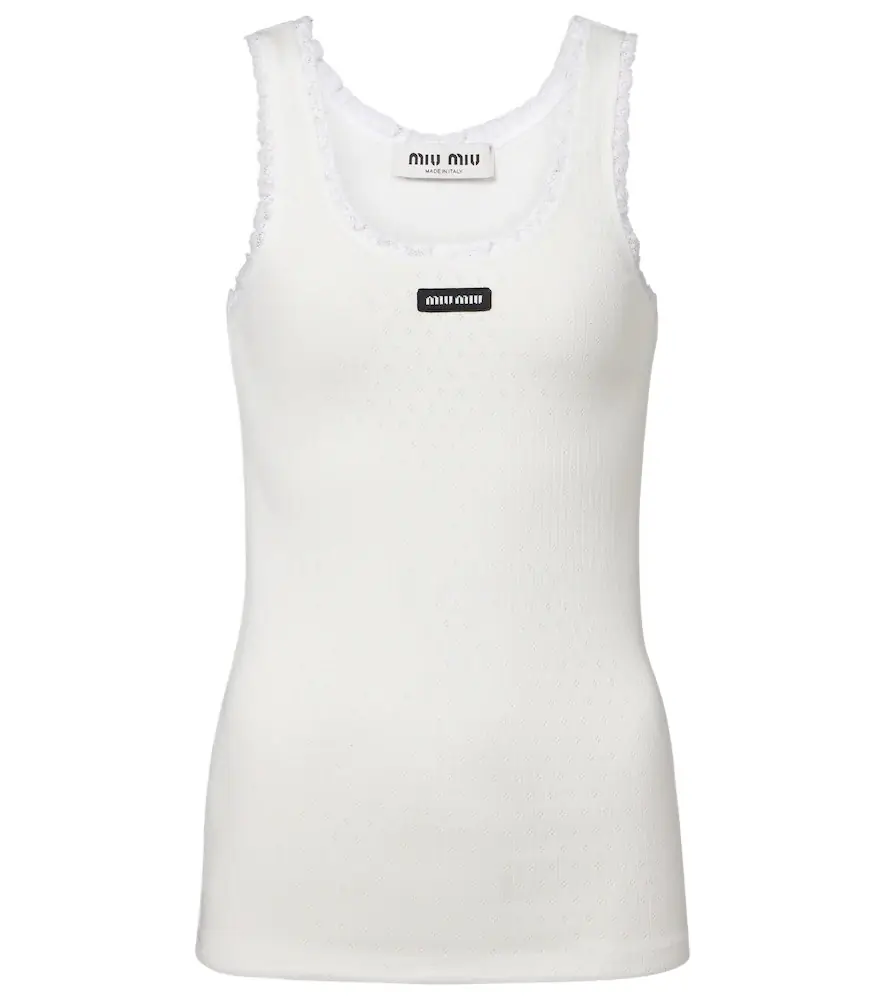 Miu Miu Lace-trimmed pointelle cotton tank top - Women's Clothing