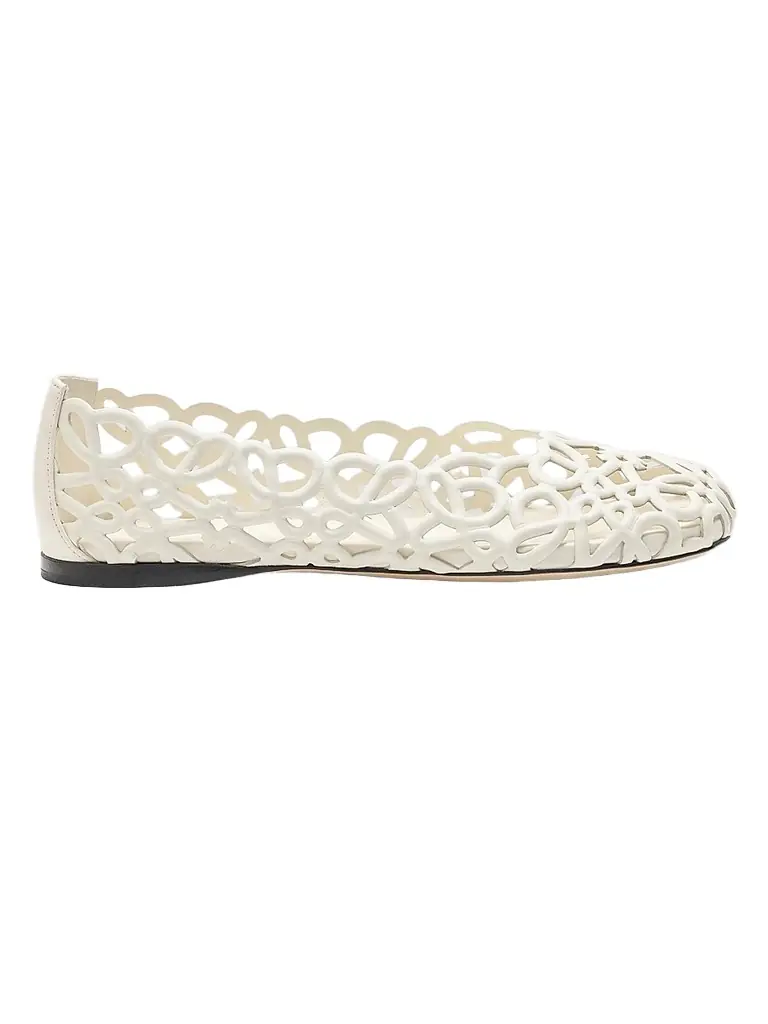 LOEWE Women's Petal Anagram Leather Ballet Flats - White