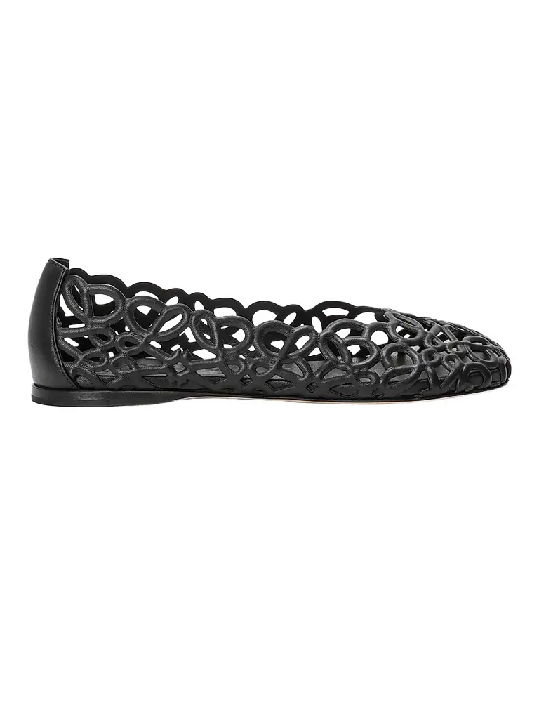 LOEWE Women's Petal Anagram Leather Ballet Flats - Black
