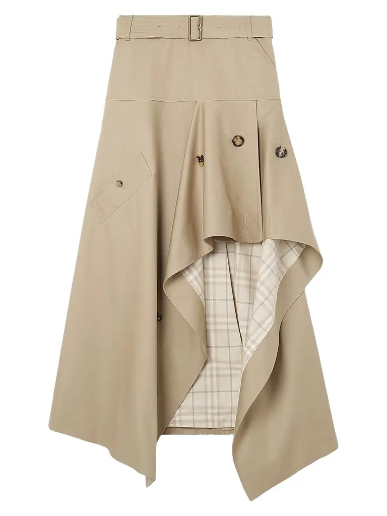 Burberry Women's Heather Gabardine Asymmetric Trench Maxi Skirt - Saltmarsh Beige - Women's Clothing