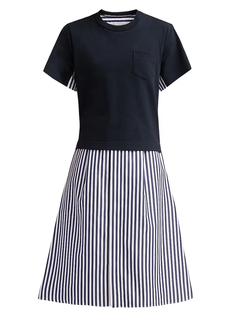 Sacai Women's Cotton Poplin T-Shirt Midi Dress - Navy Stripe