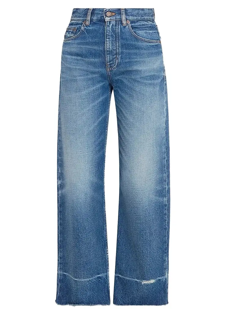 Chloé Women's Cotton Wide-Leg Cropped Jeans - Dark Cobalt