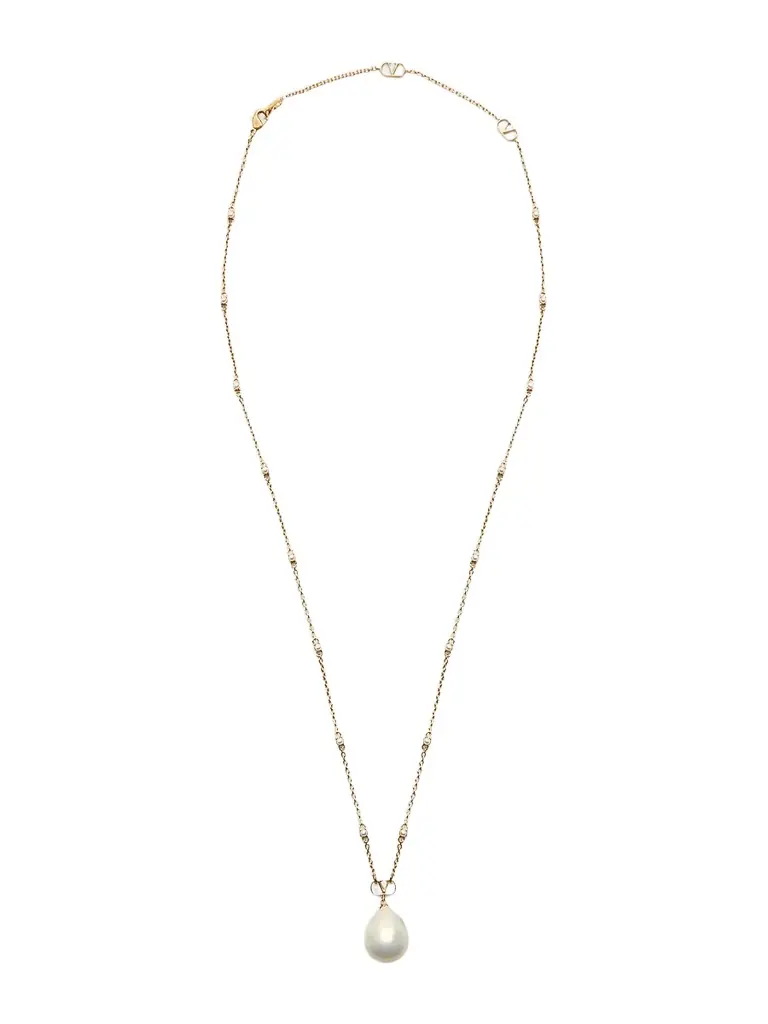 Valentino Garavani Women's VLogo Signature Metal Brooch with Swarovski Crystals and Pearls - Gold Cream - Women's Clothing