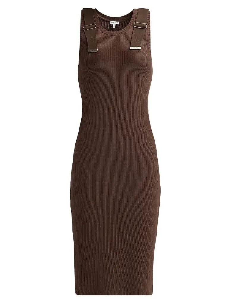LOEWE Women's Cotton Ribbed Dress - Brown - Women's Clothing
