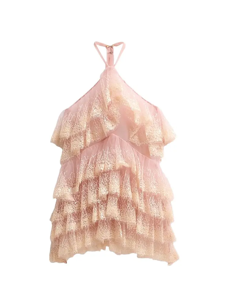 Aknvas Women's Angelica Ruffled Tiered Cocktail Mini Dress - Tan - Women's Clothing