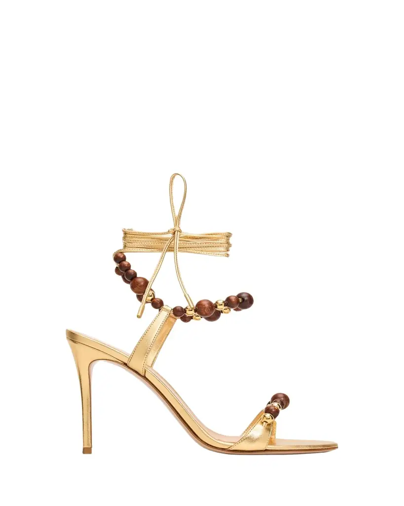 Gianvito Rossi 95mm Beaded Metallic Nappa Leather Ankle-Tie Sandals