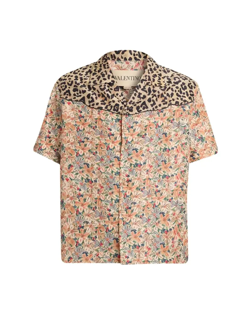 Valentino Garavani Men's Leopard Floral Silk Camp Shirt
