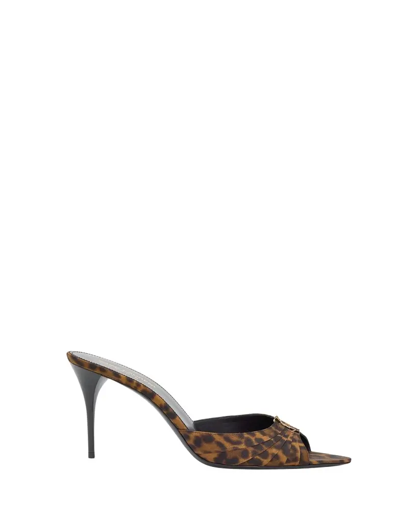Saint Laurent 90mm Leopard Grosgrain Mule Pumps
