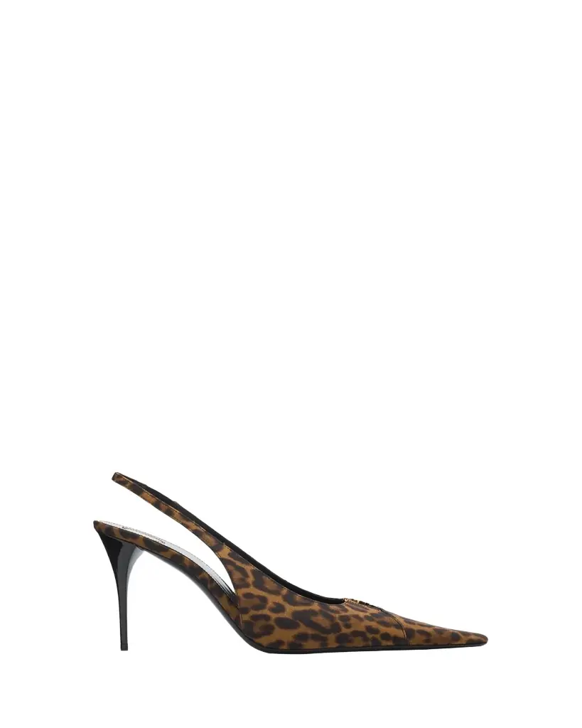 Saint Laurent 90mm YSL Leopard Grosgrain Slingback Pumps