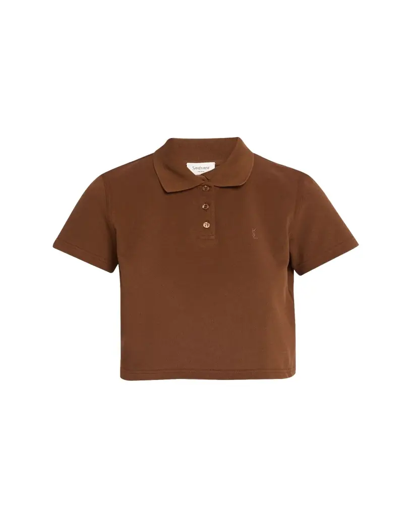 Saint Laurent YSL Cotton Pique Crop Polo Shirt
