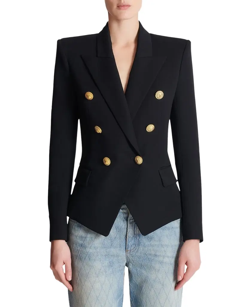 Balmain 6-Button Fitted Wool Blazer