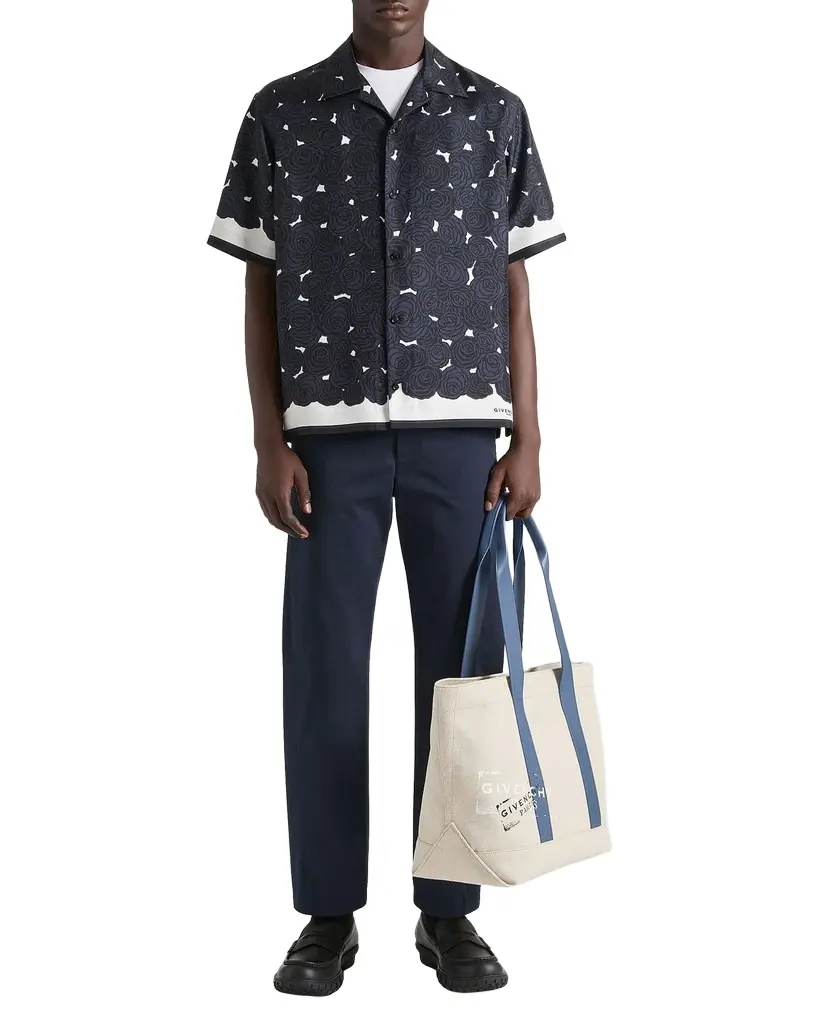 Givenchy Men 's Roses Boxy-Fit Silk Bowling Shirt