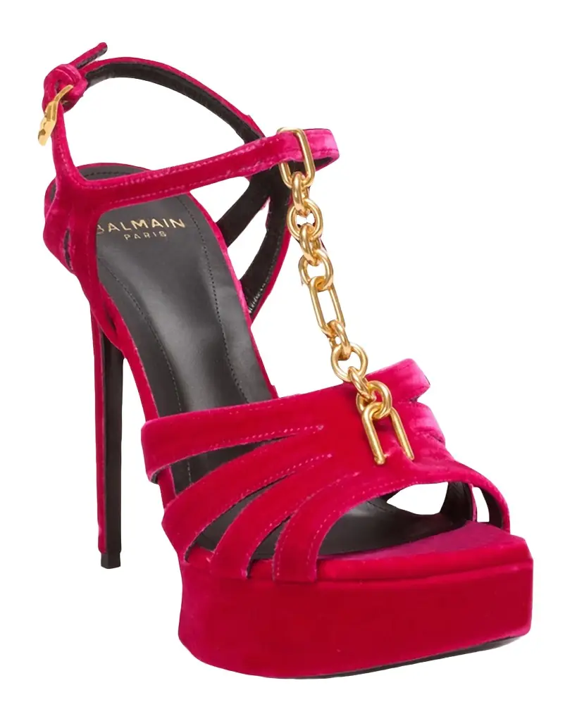 Balmain 125mm Sync Velvet Platform Sandals