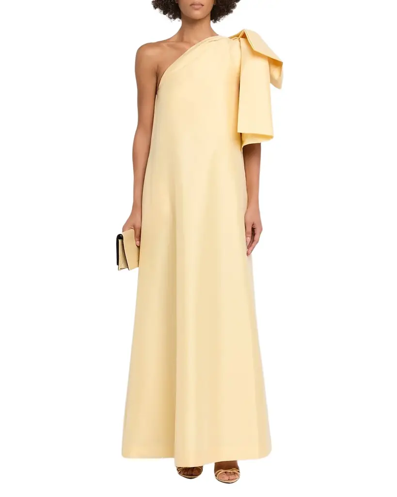 BERNADETTE Winnette One-Shoulder Taffeta Bow Gown