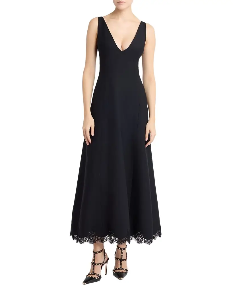 Valentino Garavani Plunging Lace Scalloped Ankle Dress