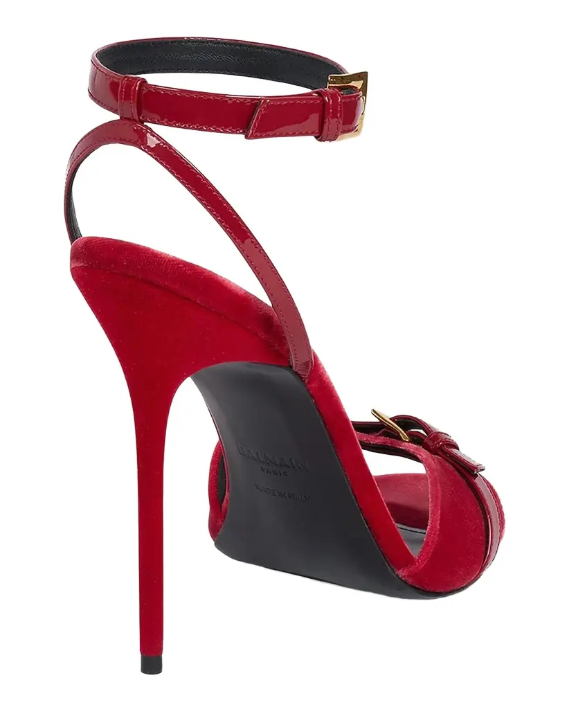 Balmain 110mm Anthem Velvet and Patent Leather Ankle-Strap Sandals