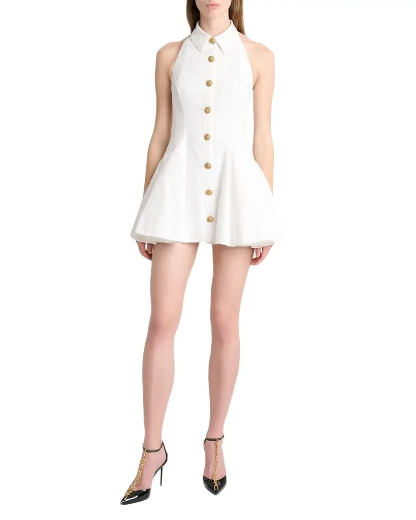Balmain Buttoned Halter Mini Shirtdress