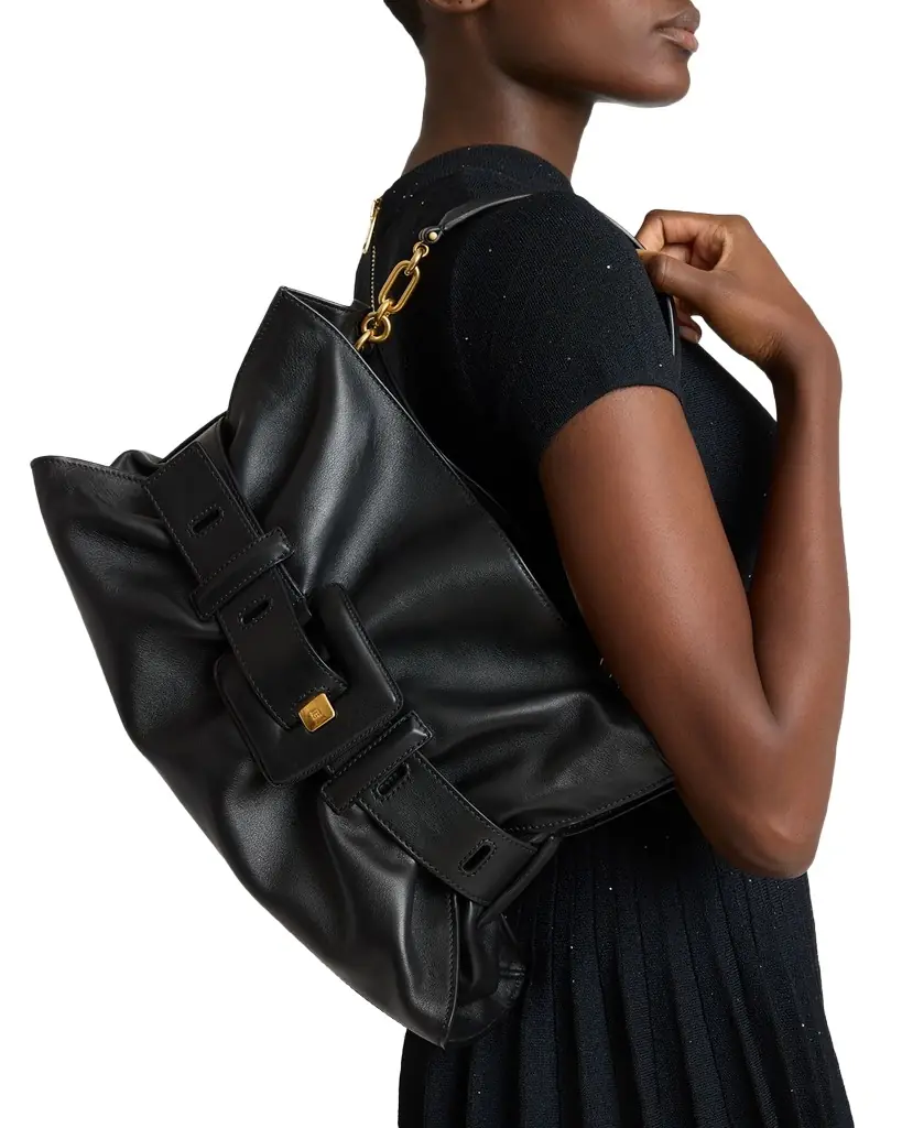 Balmain Anthem Belted Leather Shoulder Bag