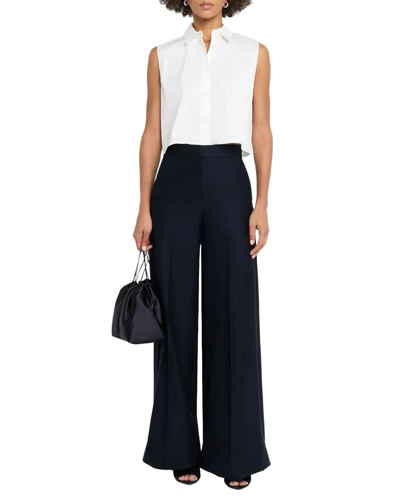 Max Mara High-Rise Wool Pique Jersey Wide-Leg Pants