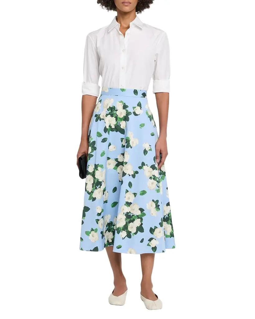 Carolina Herrera Cabana Floral Half Circle Cotton-Blend Midi-Skirt