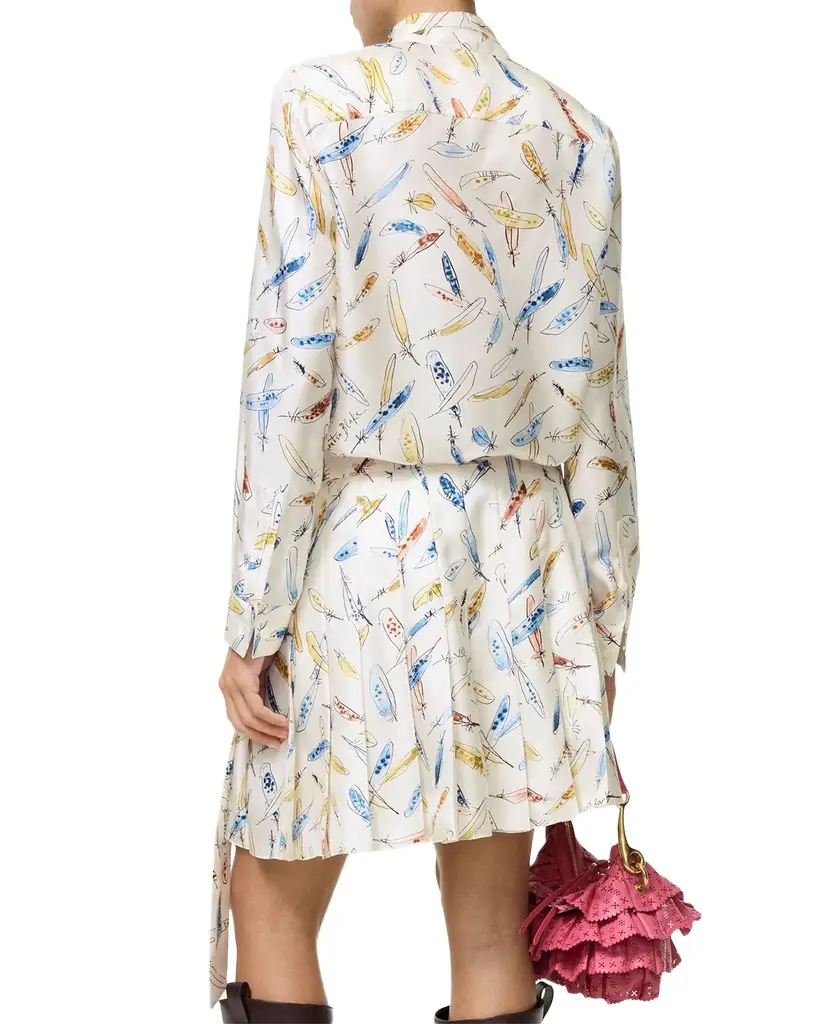 Burberry Rhiannon Feather-Print Silk Neck-Scarf Blouse
