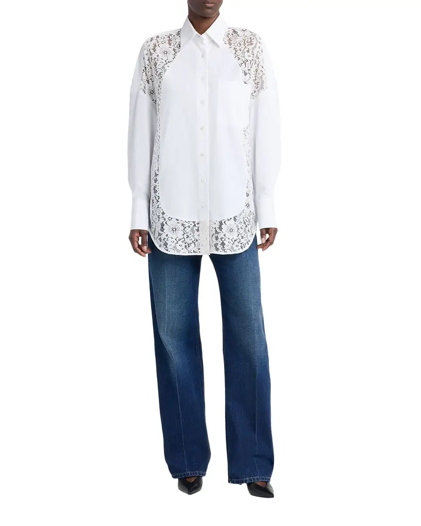 Stella McCartney Lace-Paneled Poplin Button-Down Shirt