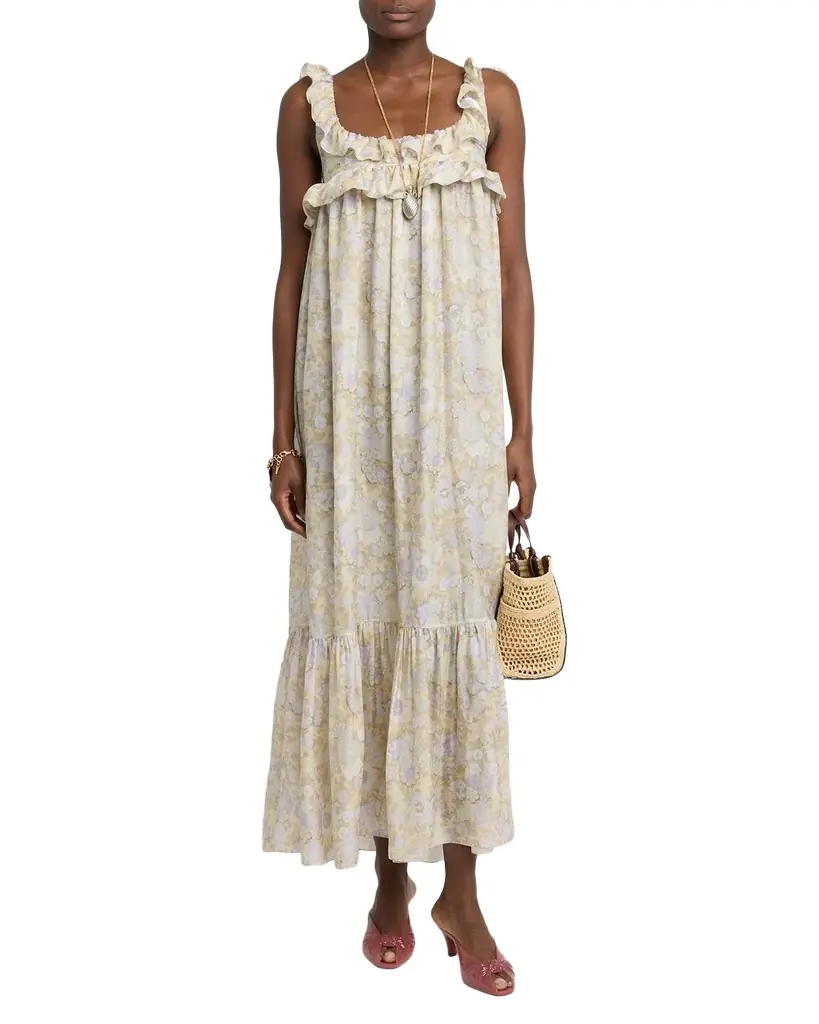Chloe Painted Flowers Silk Maxi Dress