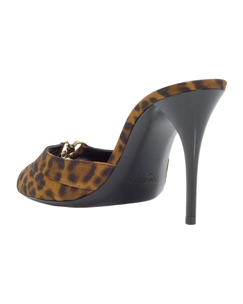Saint Laurent 90mm Leopard Grosgrain Mule Pumps