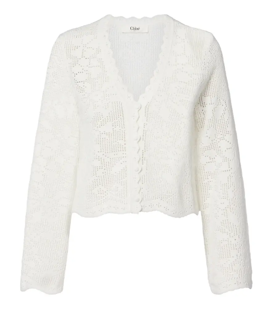 Chloe Chloé Pointelle scalloped cotton cardigan
