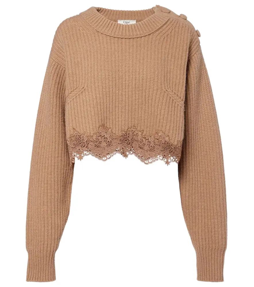 Chloe Chloé Lace-trimmed wool and cashmere sweater