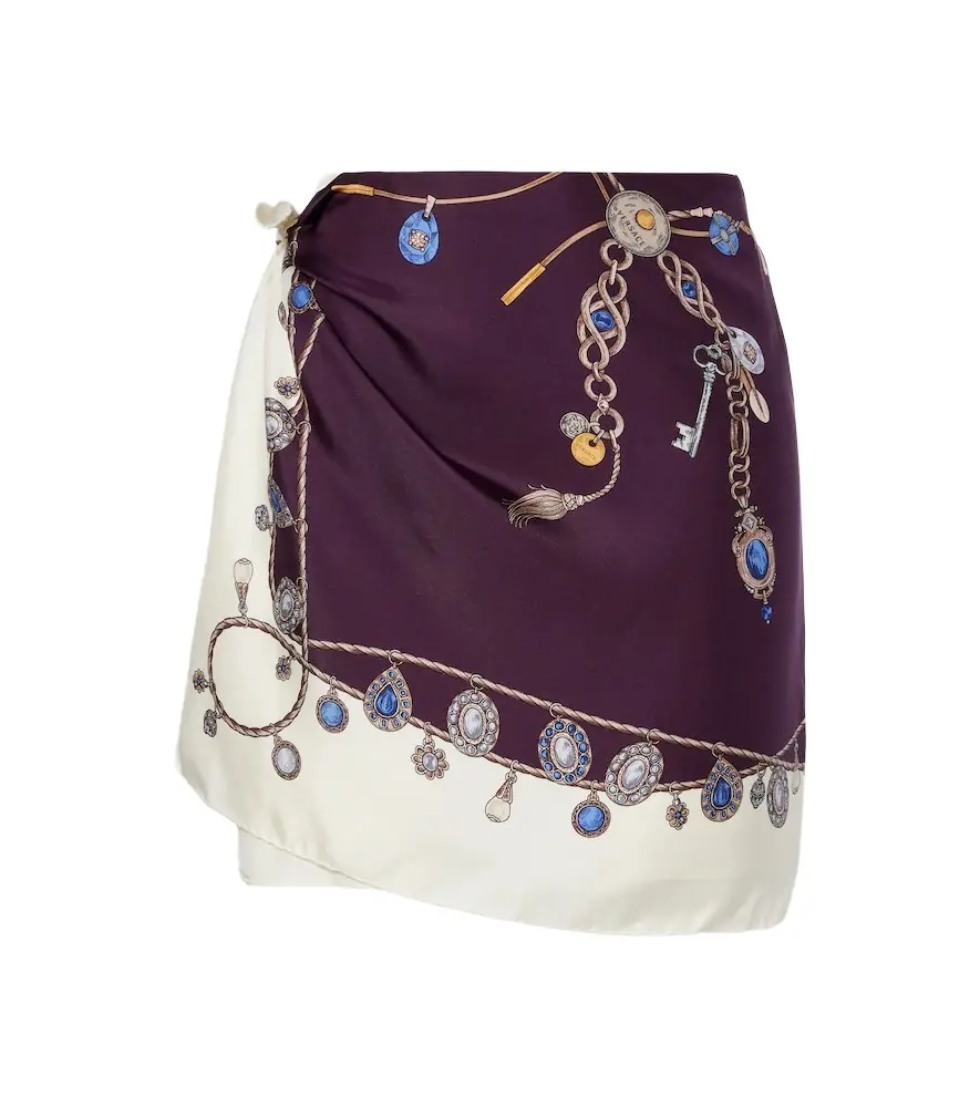 Versace Printed sill twill wrap skirt