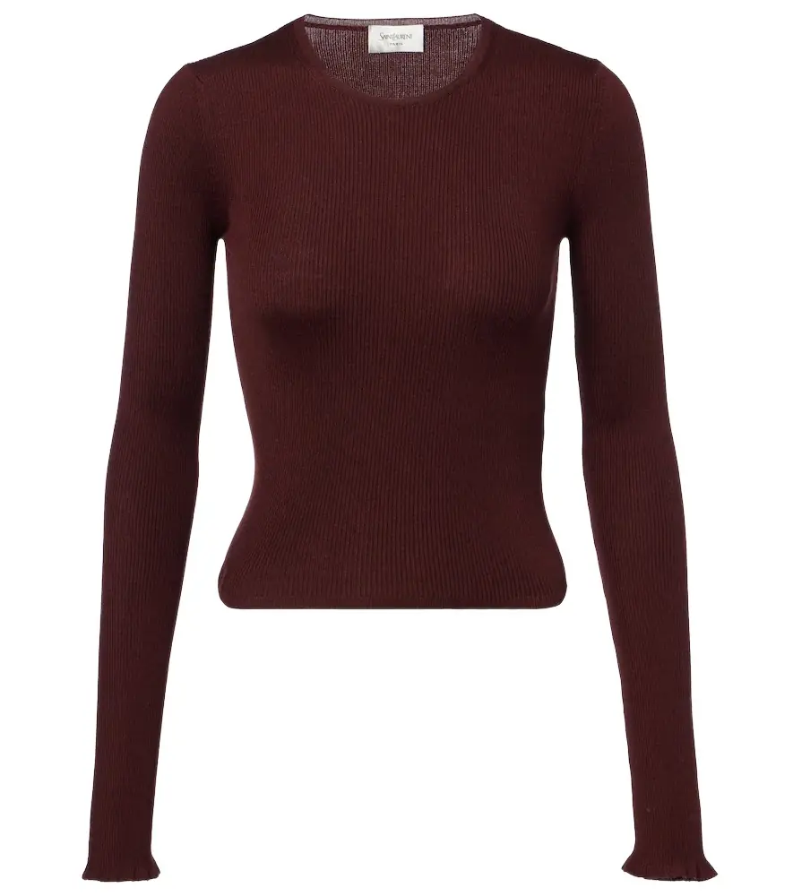Saint Laurent Ribbed-knit wool, cashmere, and silk top