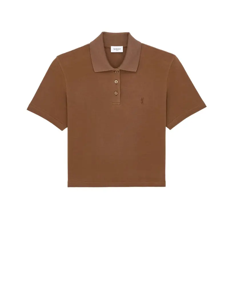 Yves Saint Laurent CASSANDRE cropped polo in cotton piqué - Women's Clothing