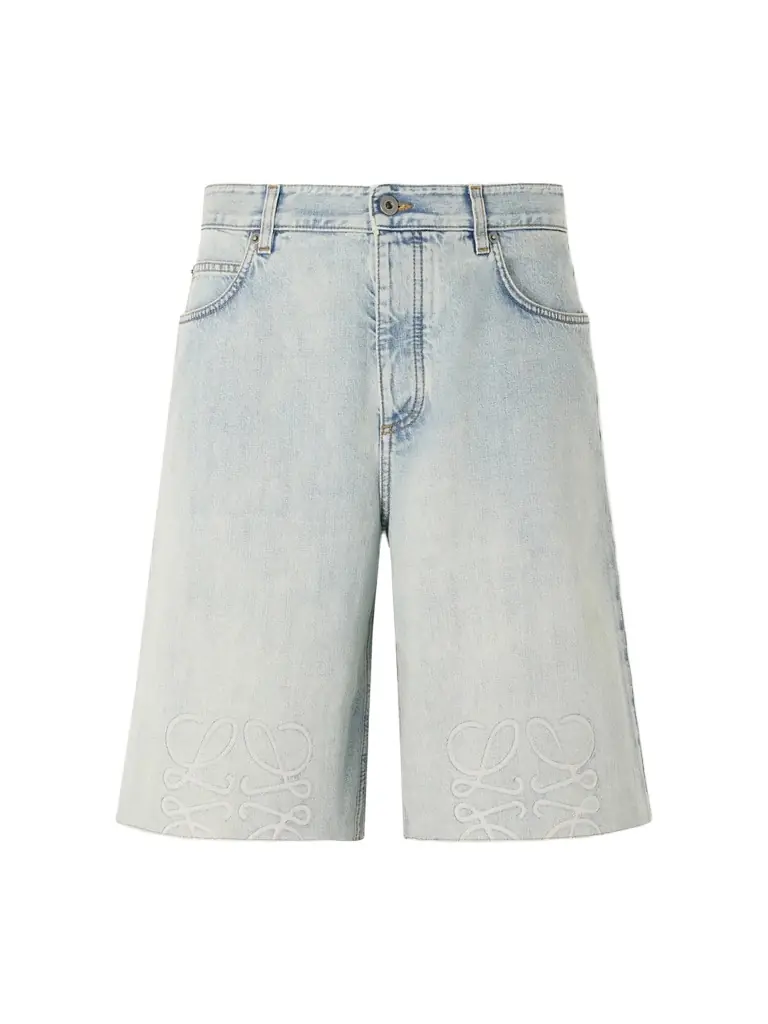 Loewe Wide-Leg Anagram-Embroidered Denim Shorts - Men