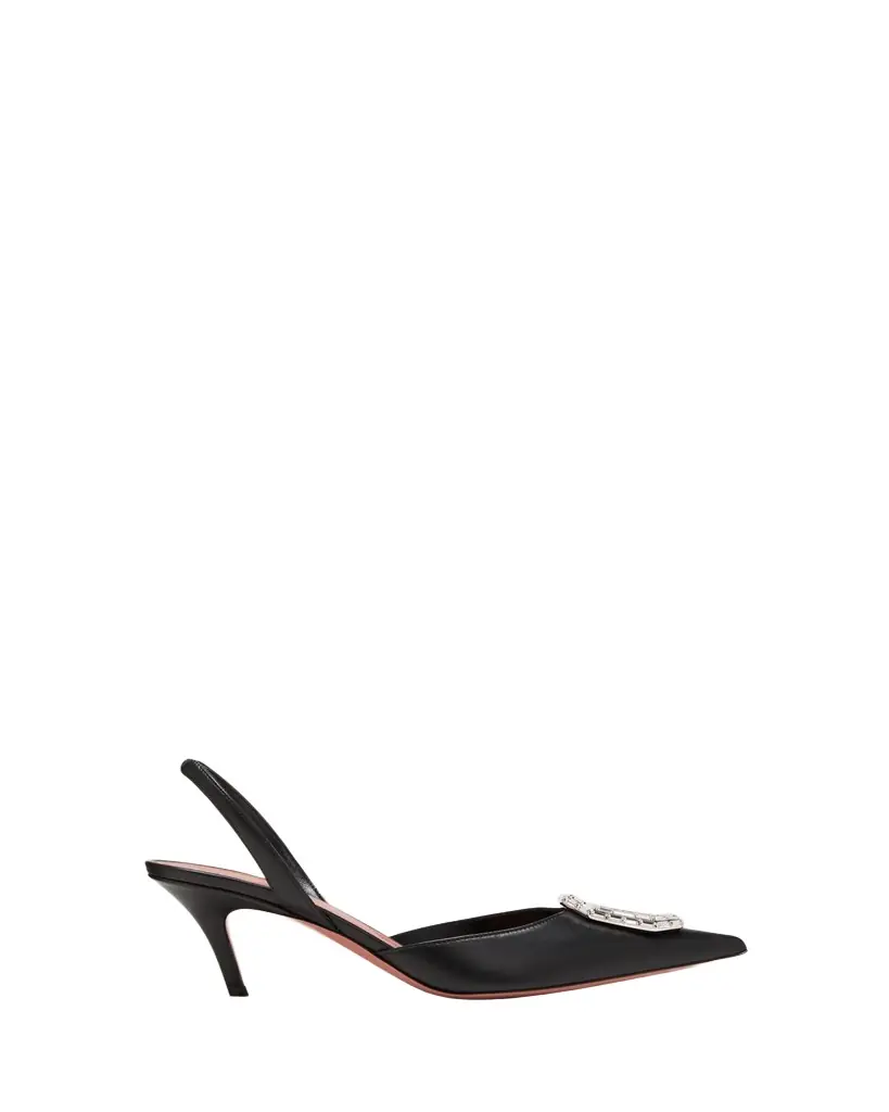 Amina Muaddi Camelia Leather Crystal Halter Pumps
