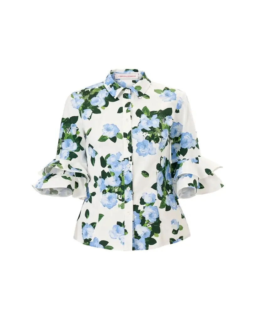 Carolina Herrera Tiered Ruffle Sleeve Button-Down Shirt