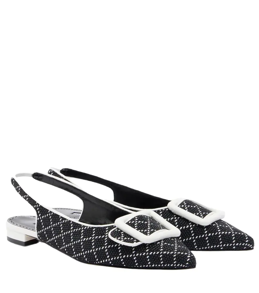 Manolo Blahnik Maylura raffia-effect slingback flats - Women's Shoes