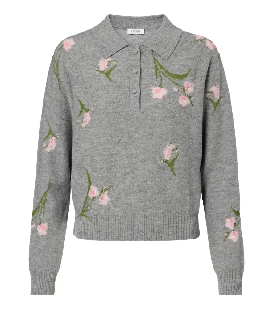 Erdem Floral intarsia wool polo sweater