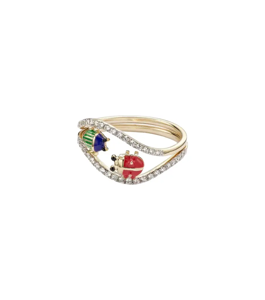 Yvonne Leon Yvonne Léon Alliance Coccinelle Scarabée Mini 9kt gold and enamel ring with diamonds - Women's Jewelry And Watches