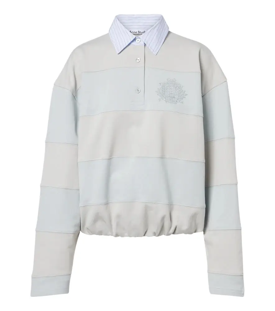 Acne Studios Striped cotton fleece polo sweatshirt